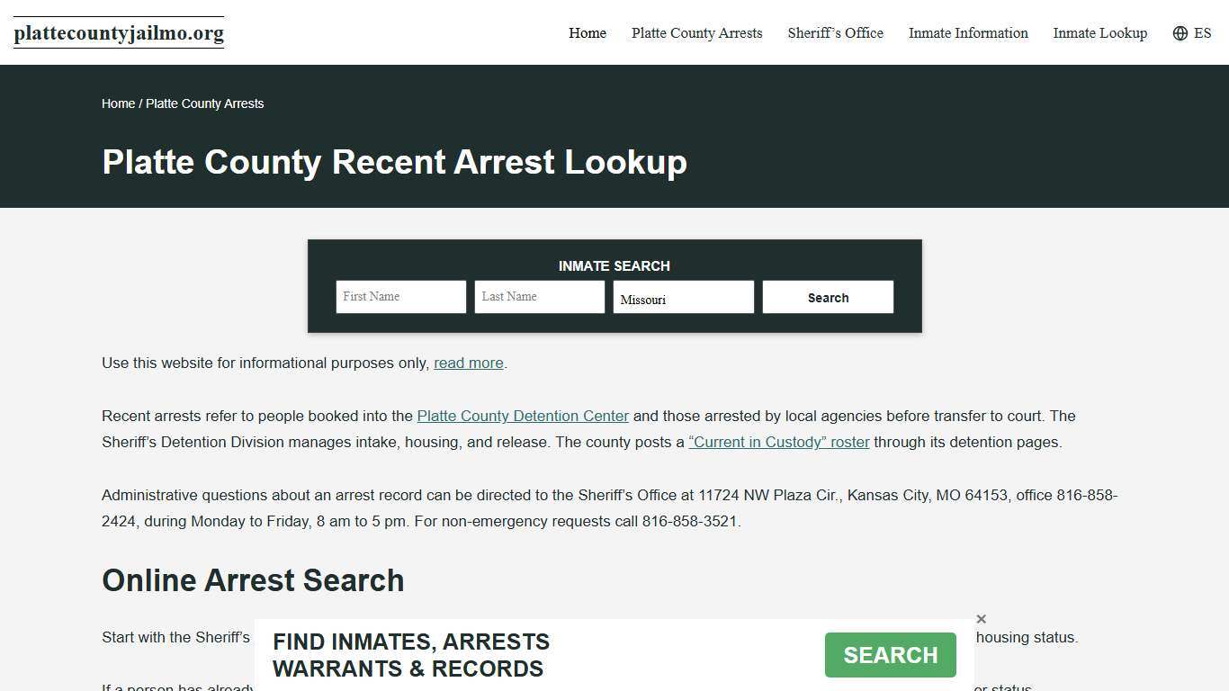 Platte County, MO Arrests, Active Warrant Search